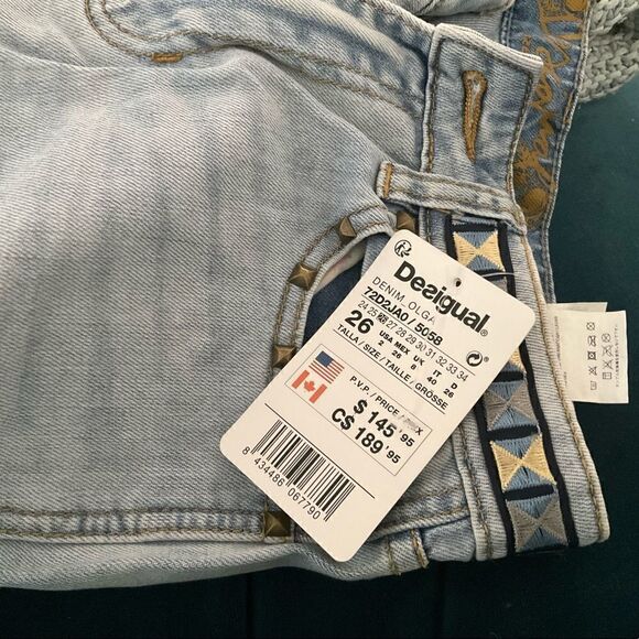 Desigual NWT Denim Jeans white wash Size 26 - Picture 5 of 9